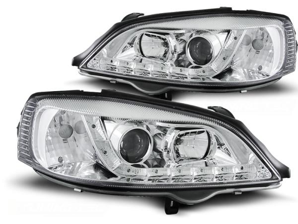 LED Tagfahrlicht Design Scheinwerfer für Opel Astra G 98-04 chrom